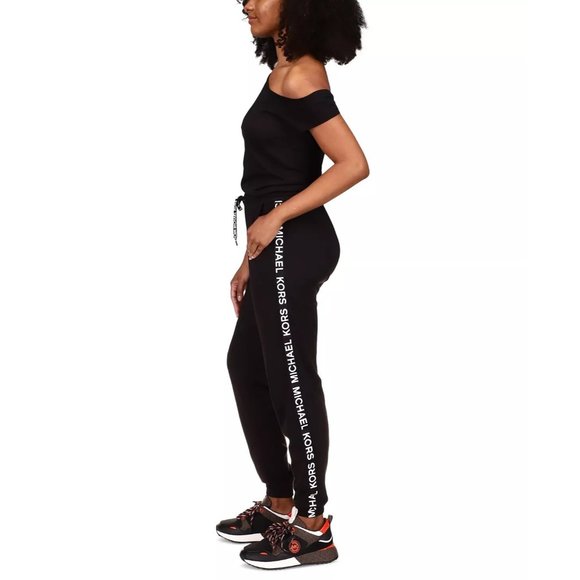 MICHAEL MICHAEL KORS Petite Off-The-Shoulder Logo-Print Jumpsuit - Petite Small - Picture 3 of 4